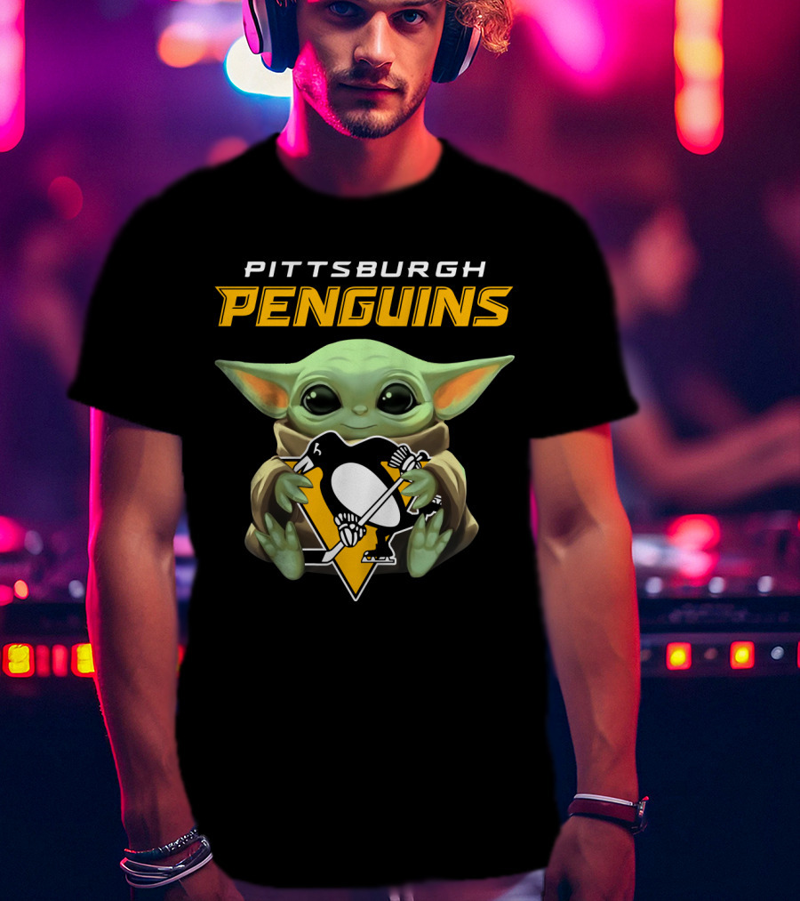Pittsburgh Penguins Baby Yoda Holding Hockey T-Shirt
