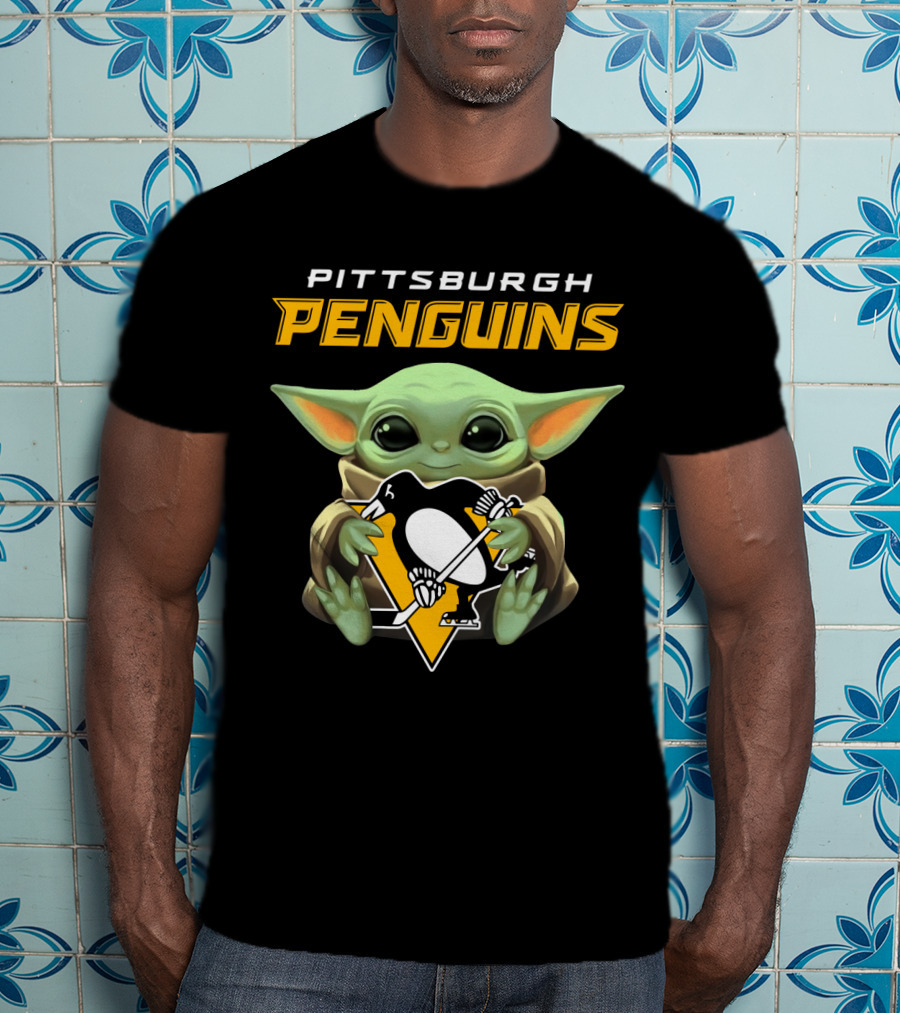 Pittsburgh Penguins Baby Yoda Holding Hockey T-Shirt