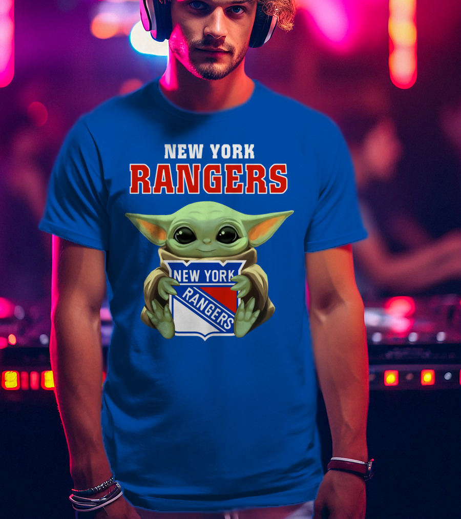 New York Rangers Baby Yoda Holding Team T-Shirt