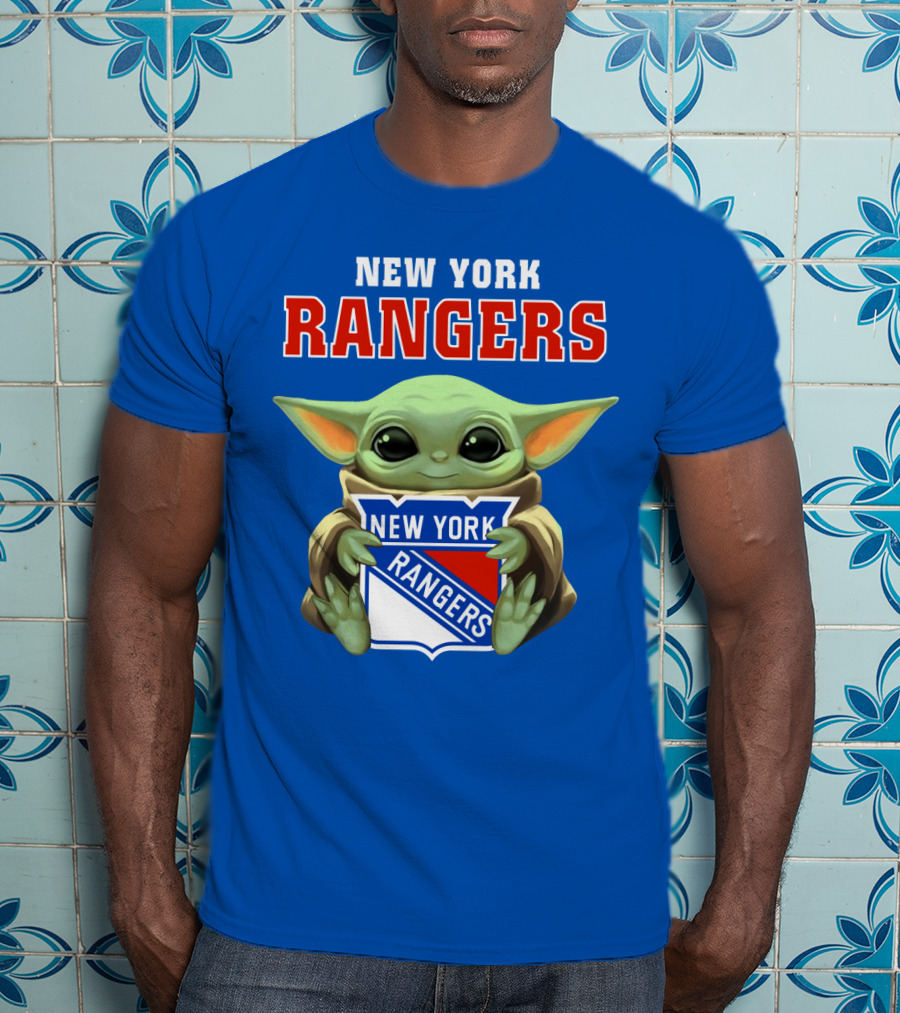 New York Rangers Baby Yoda Holding Team T-Shirt