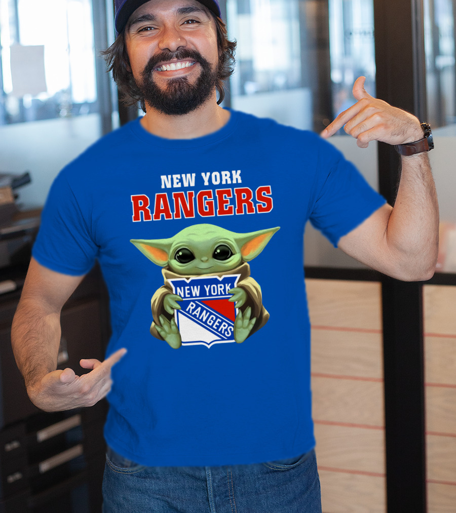 New York Rangers Baby Yoda Holding Team T-Shirt