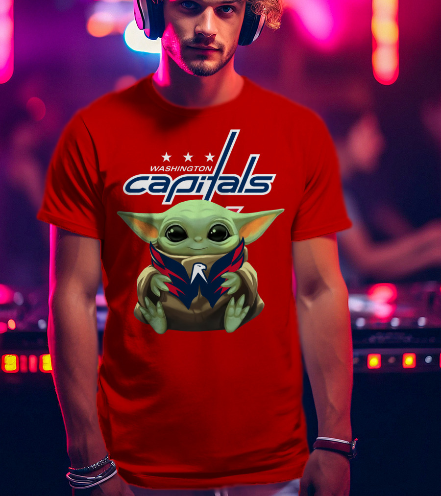 Washington Capitals Baby Yoda NHL Hockey Mandalorian Crossover T-Shirt