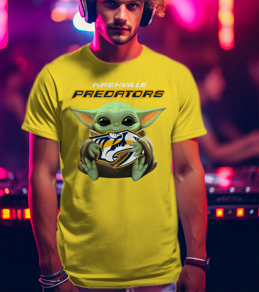 Nashville Predators Baby Yoda Hugging T-Shirt