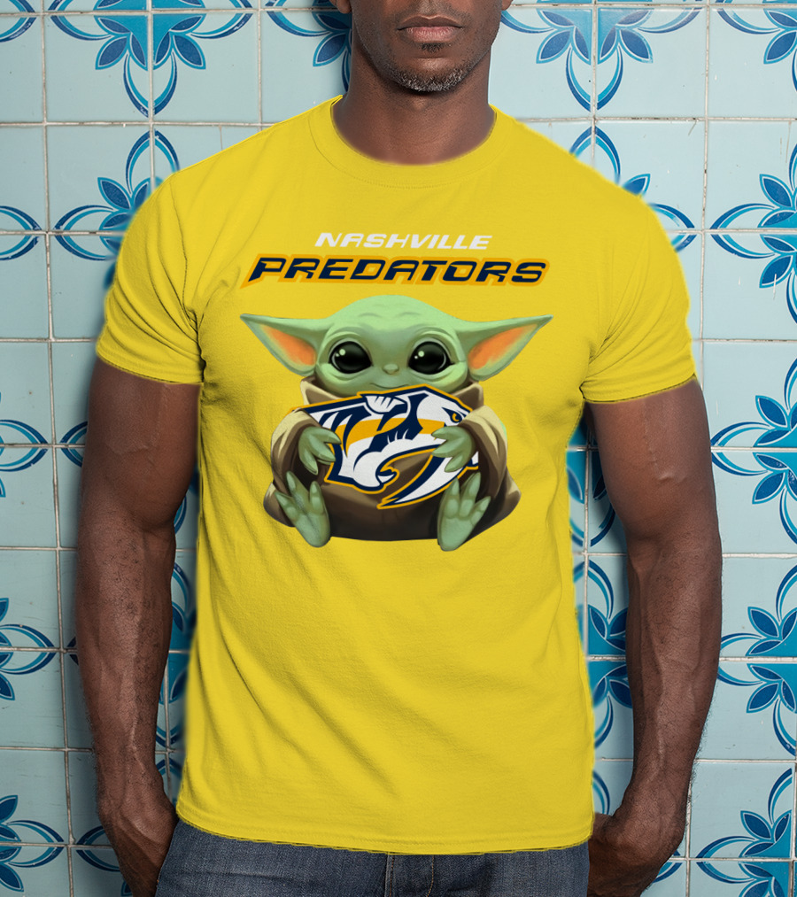 Nashville Predators Baby Yoda Hugging T-Shirt