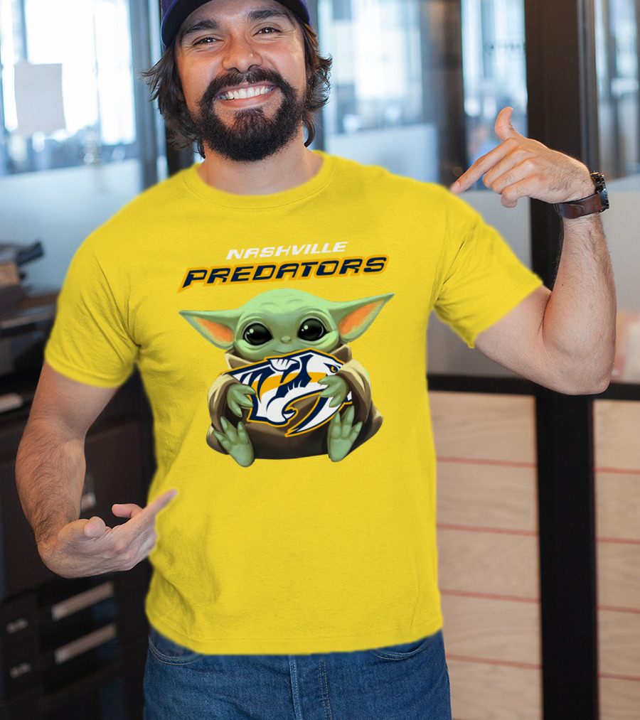 Nashville Predators Baby Yoda Hugging T-Shirt