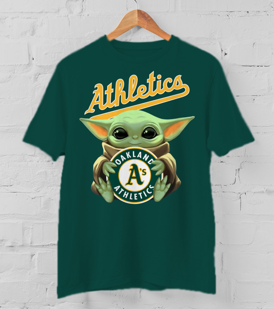 Oakland Athletics Baby Yoda Holding T-Shirt