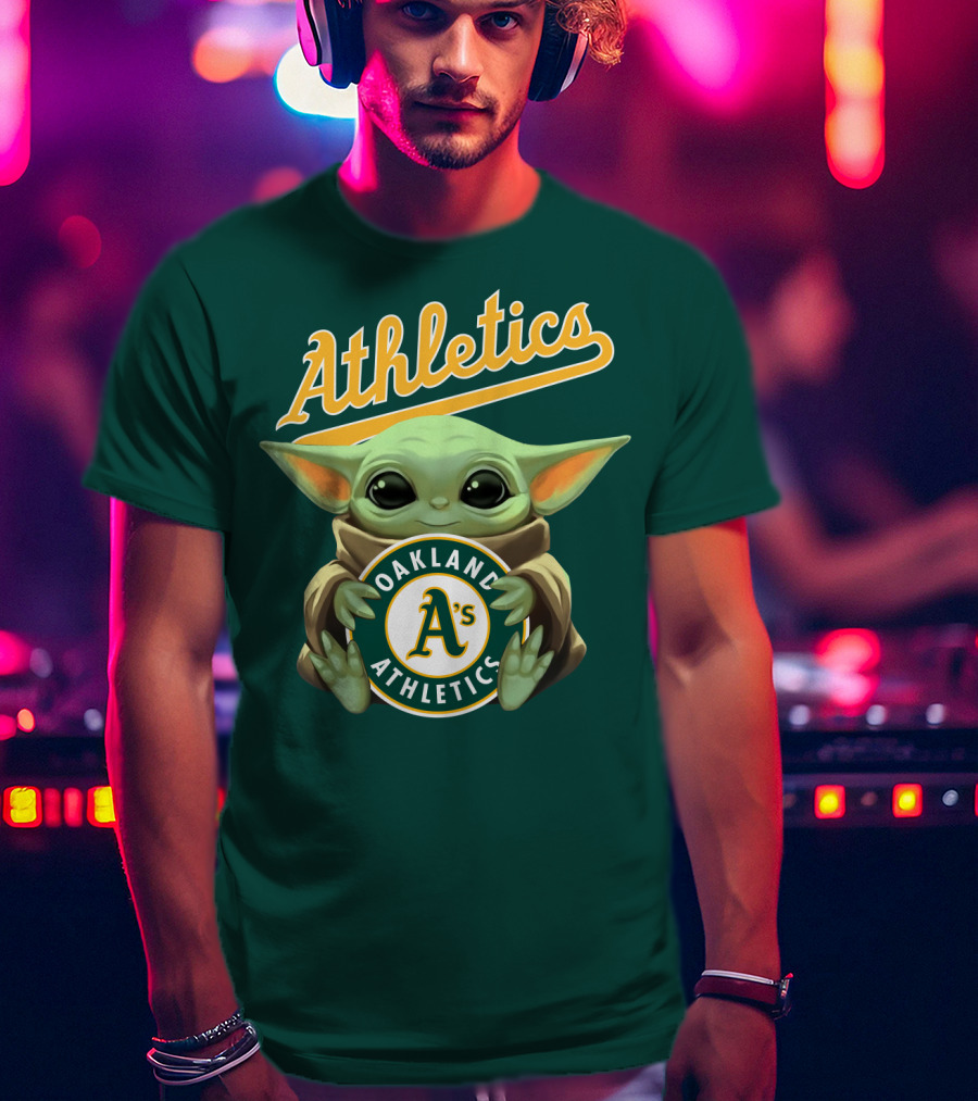 Oakland Athletics Baby Yoda Holding T-Shirt