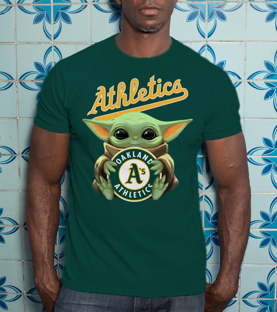 Oakland Athletics Baby Yoda Holding T-Shirt