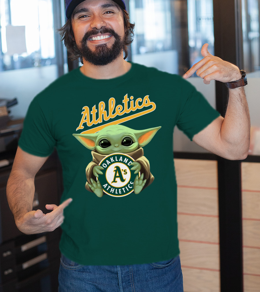Oakland Athletics Baby Yoda Holding T-Shirt