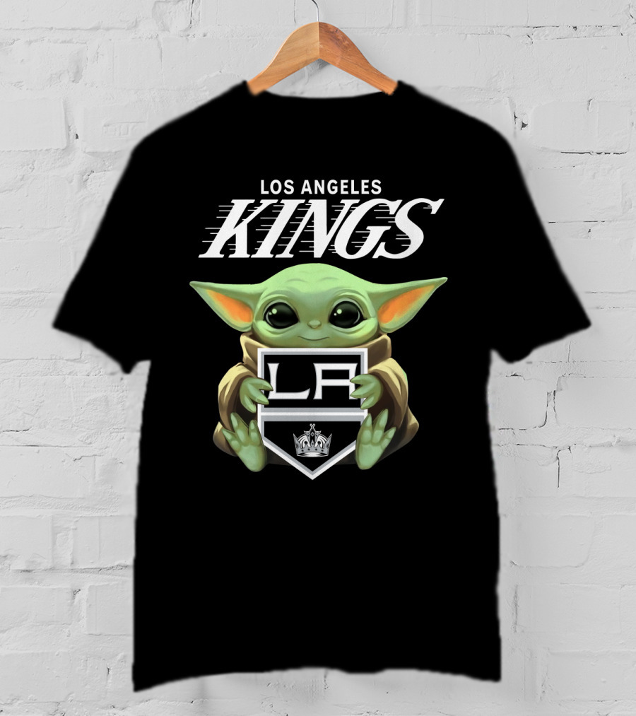 Los Angeles Kings Baby Yoda Holding LA Shield T-Shirt