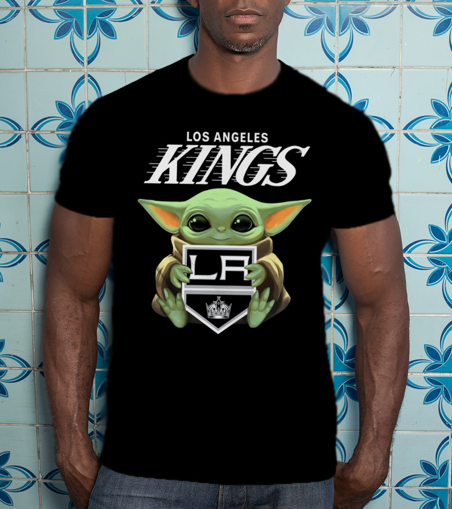 Los Angeles Kings Baby Yoda Holding LA Shield T-Shirt