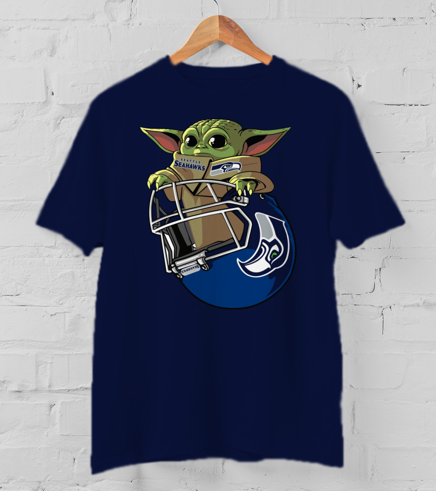 Seattle Seahawks Baby Yoda Helmet Fan T-Shirt