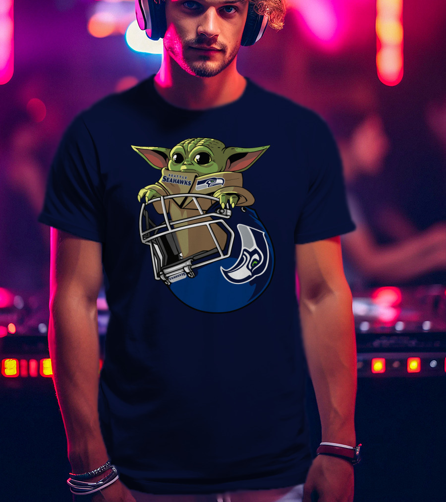 Seattle Seahawks Baby Yoda Helmet Fan T-Shirt
