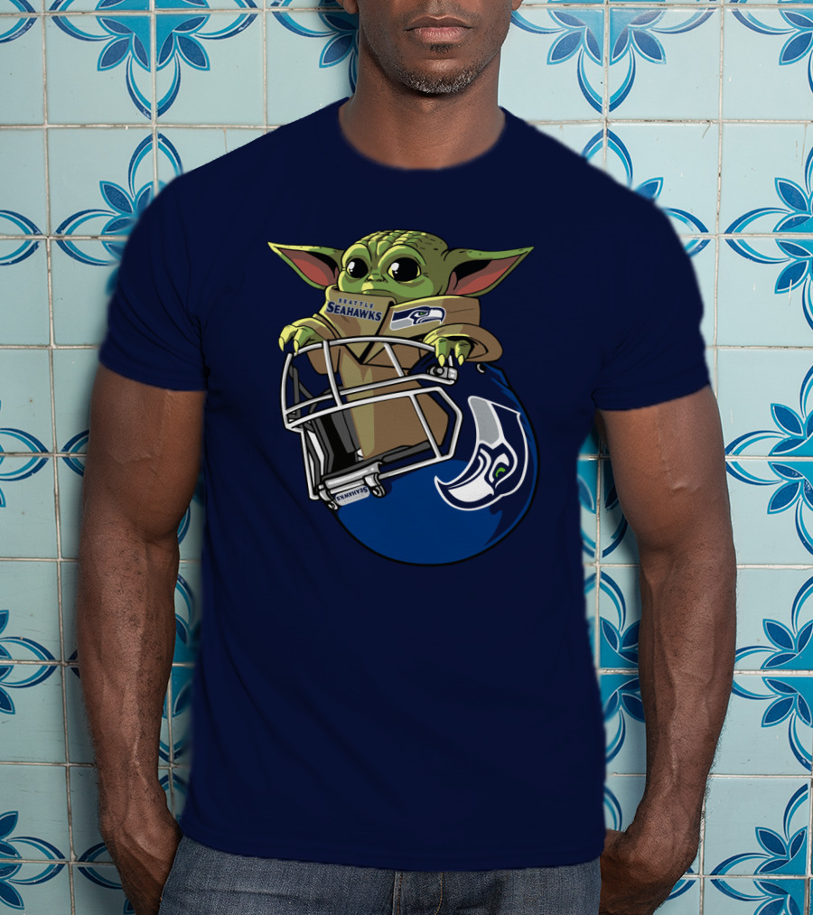 Seattle Seahawks Baby Yoda Helmet Fan T-Shirt