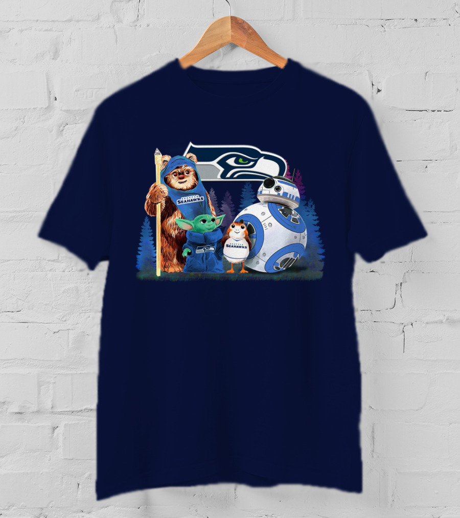 Star Wars Seahawks Ewok Baby Yoda BB-8 Porg Team T-Shirt