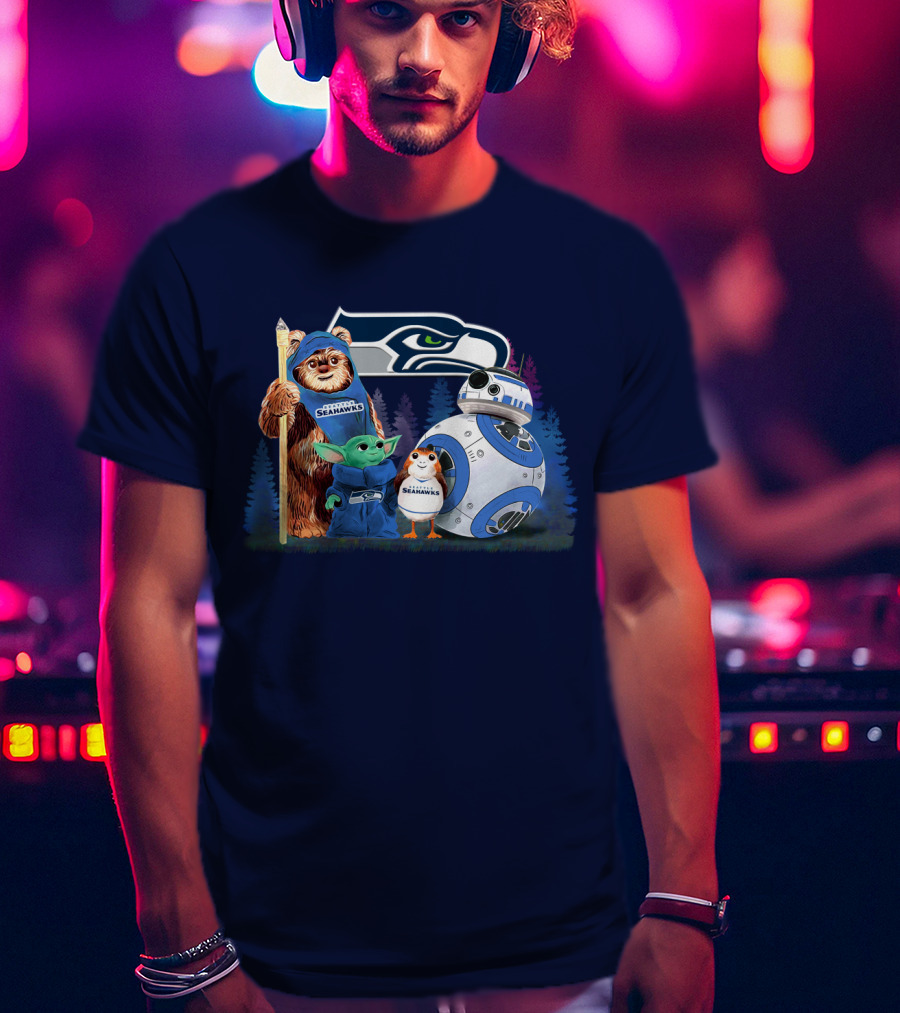 Star Wars Seahawks Ewok Baby Yoda BB-8 Porg Team T-Shirt