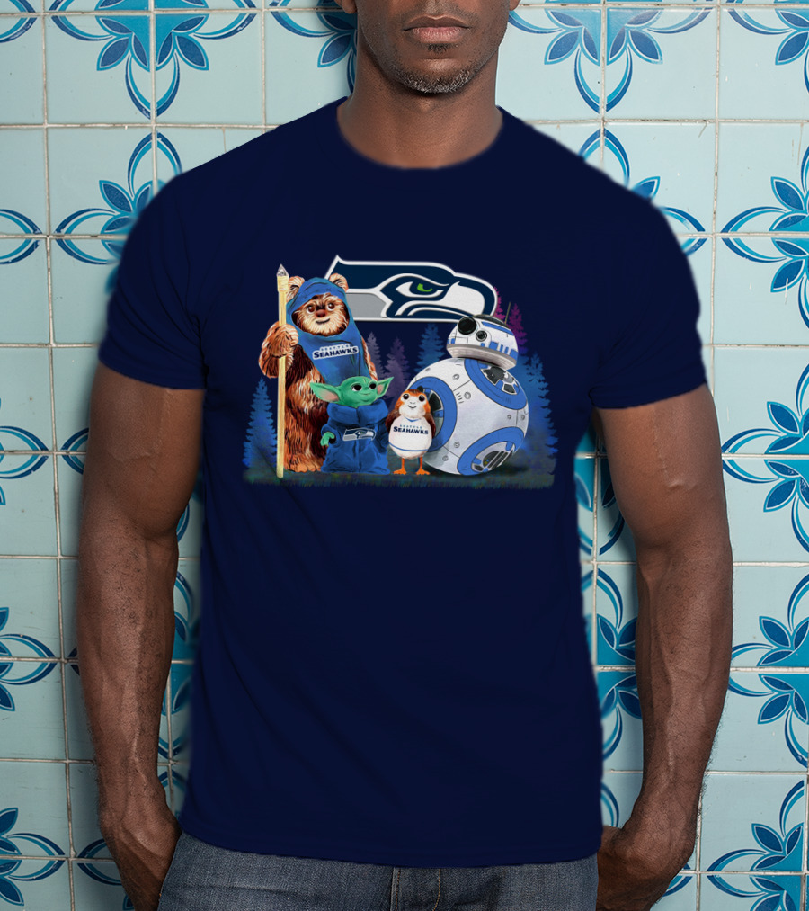 Star Wars Seahawks Ewok Baby Yoda BB-8 Porg Team T-Shirt