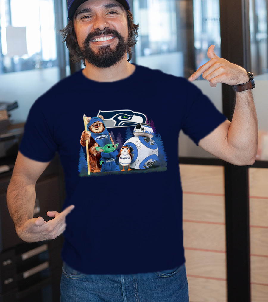Star Wars Seahawks Ewok Baby Yoda BB-8 Porg Team T-Shirt