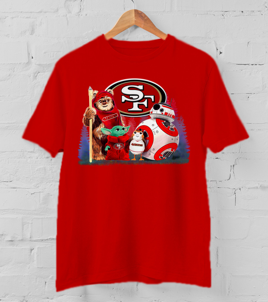 Star Wars SF 49ers Ewok Yoda BB-8 Porg Team Fan Gear T-Shirt
