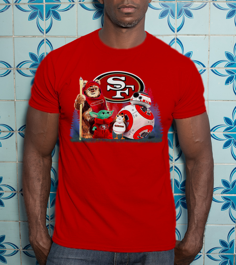 Star Wars SF 49ers Ewok Yoda BB-8 Porg Team Fan Gear T-Shirt