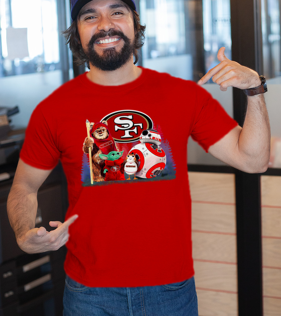 Star Wars SF 49ers Ewok Yoda BB-8 Porg Team Fan Gear T-Shirt