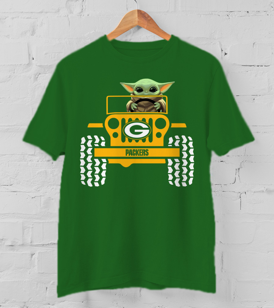 Baby Yoda Driving Green Bay Packers Jeep T-Shirt