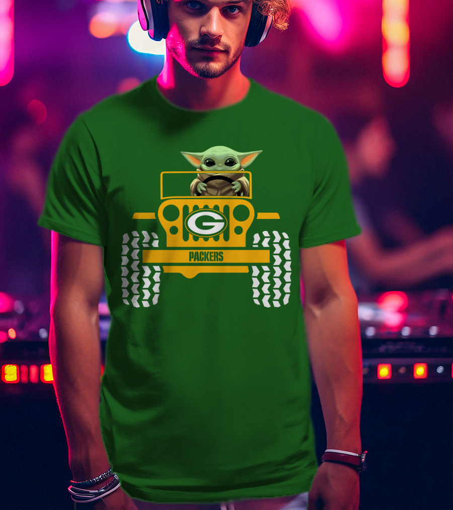Baby Yoda Driving Green Bay Packers Jeep T-Shirt