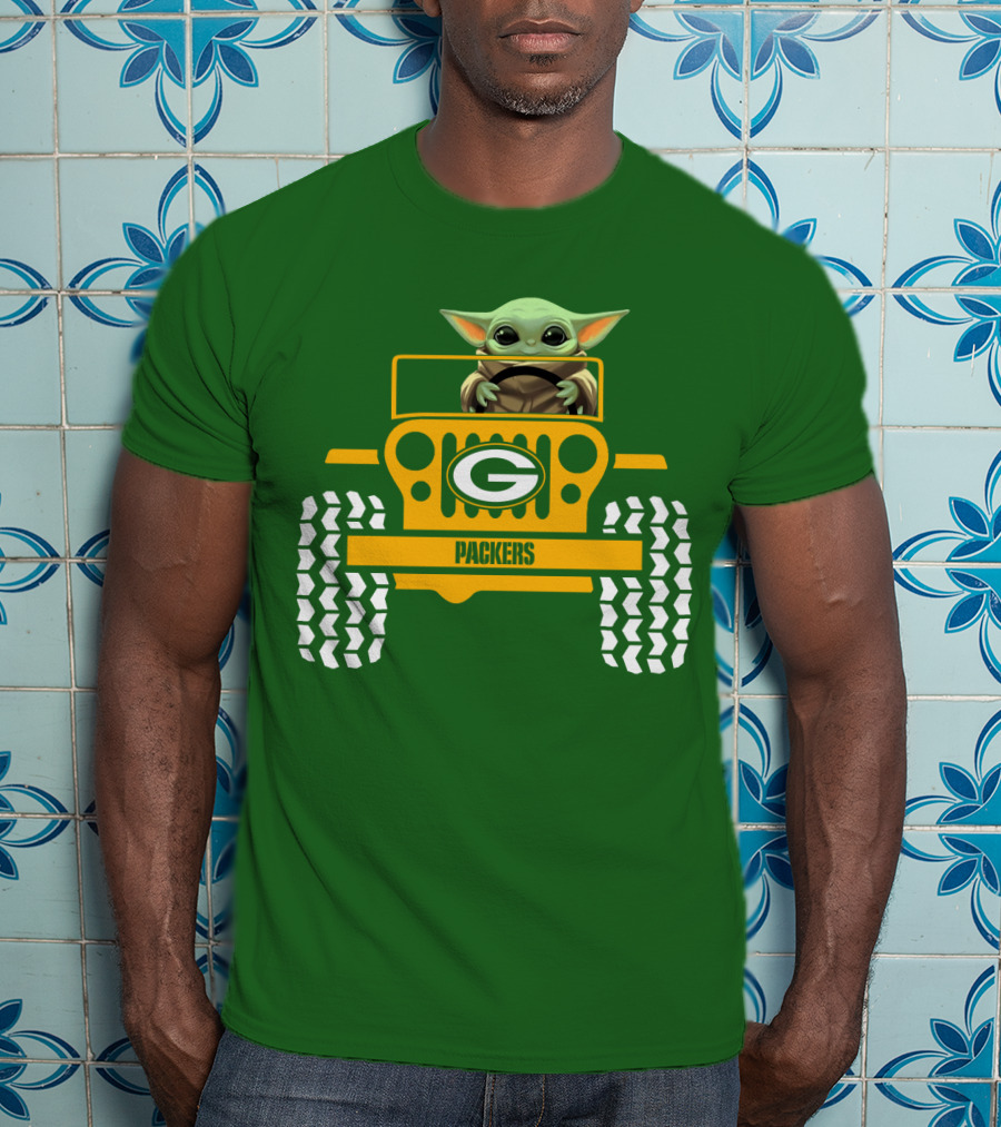 Baby Yoda Driving Green Bay Packers Jeep T-Shirt