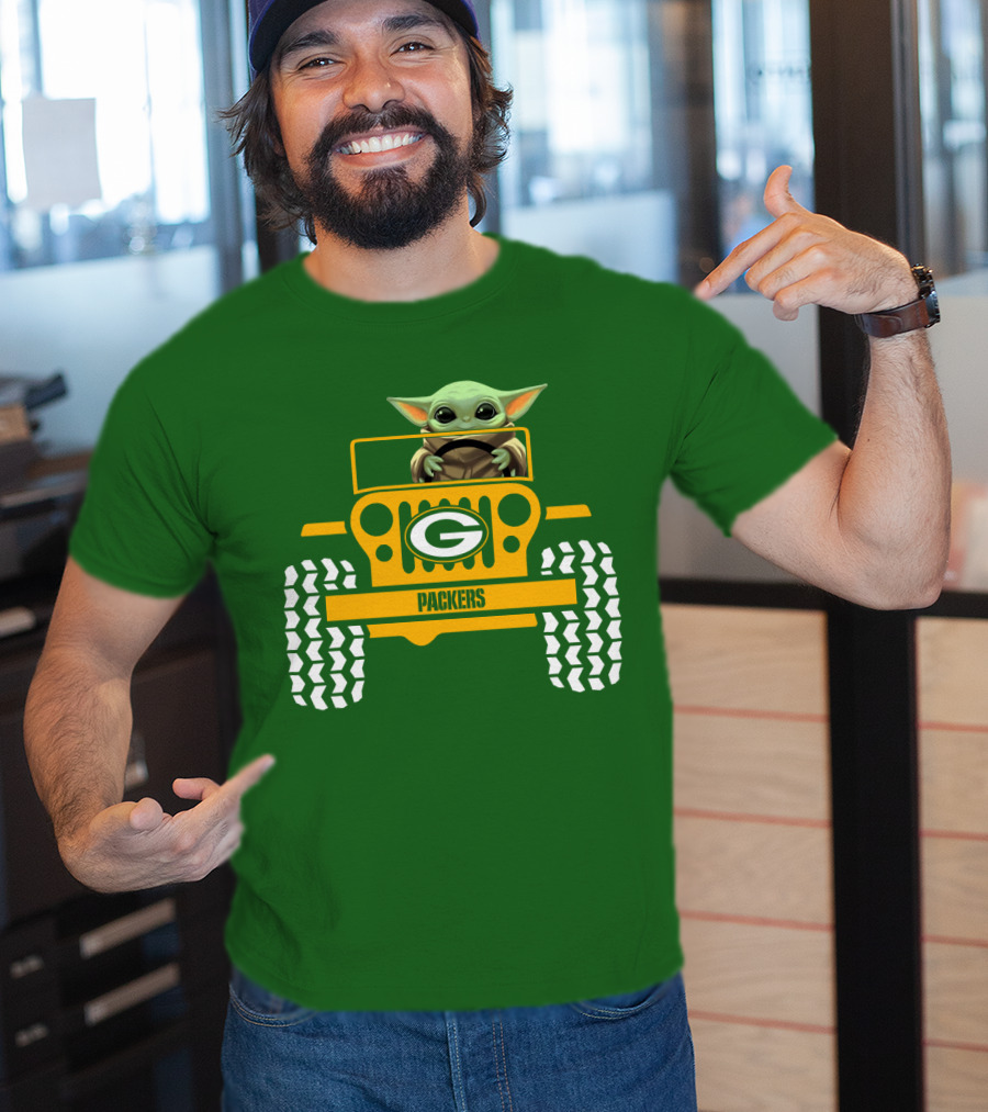 Baby Yoda Driving Green Bay Packers Jeep T-Shirt