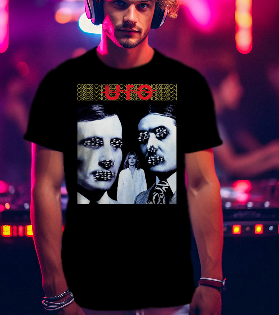 UFO Obsession Faces With Metallic Beads T-Shirt
