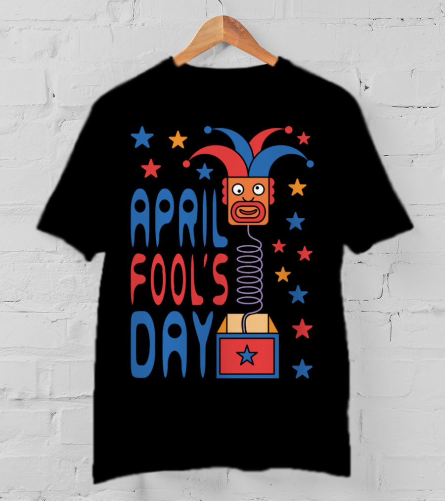 April Fool's Day Jack-in-the-Box Stars And Jester Hat T-Shirt