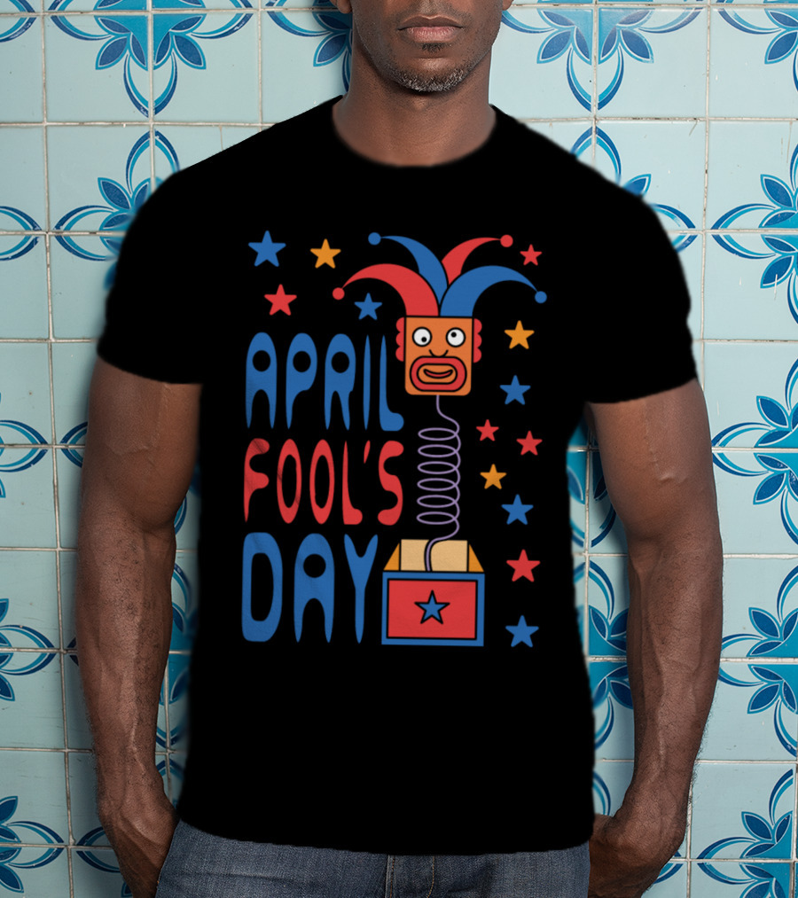 April Fool's Day Jack-in-the-Box Stars And Jester Hat T-Shirt