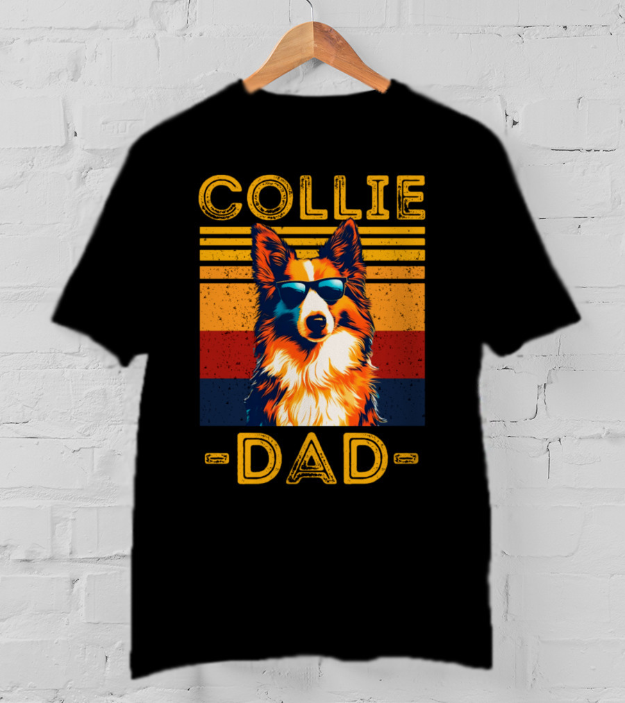 COLLIE DAD Retro Sunglasses Dog Vintage Stripes T-Shirt