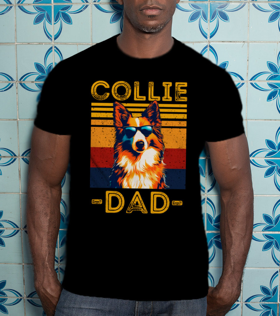 COLLIE DAD Retro Sunglasses Dog Vintage Stripes T-Shirt