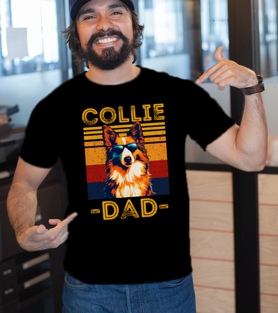 COLLIE DAD Retro Sunglasses Dog Vintage Stripes T-Shirt