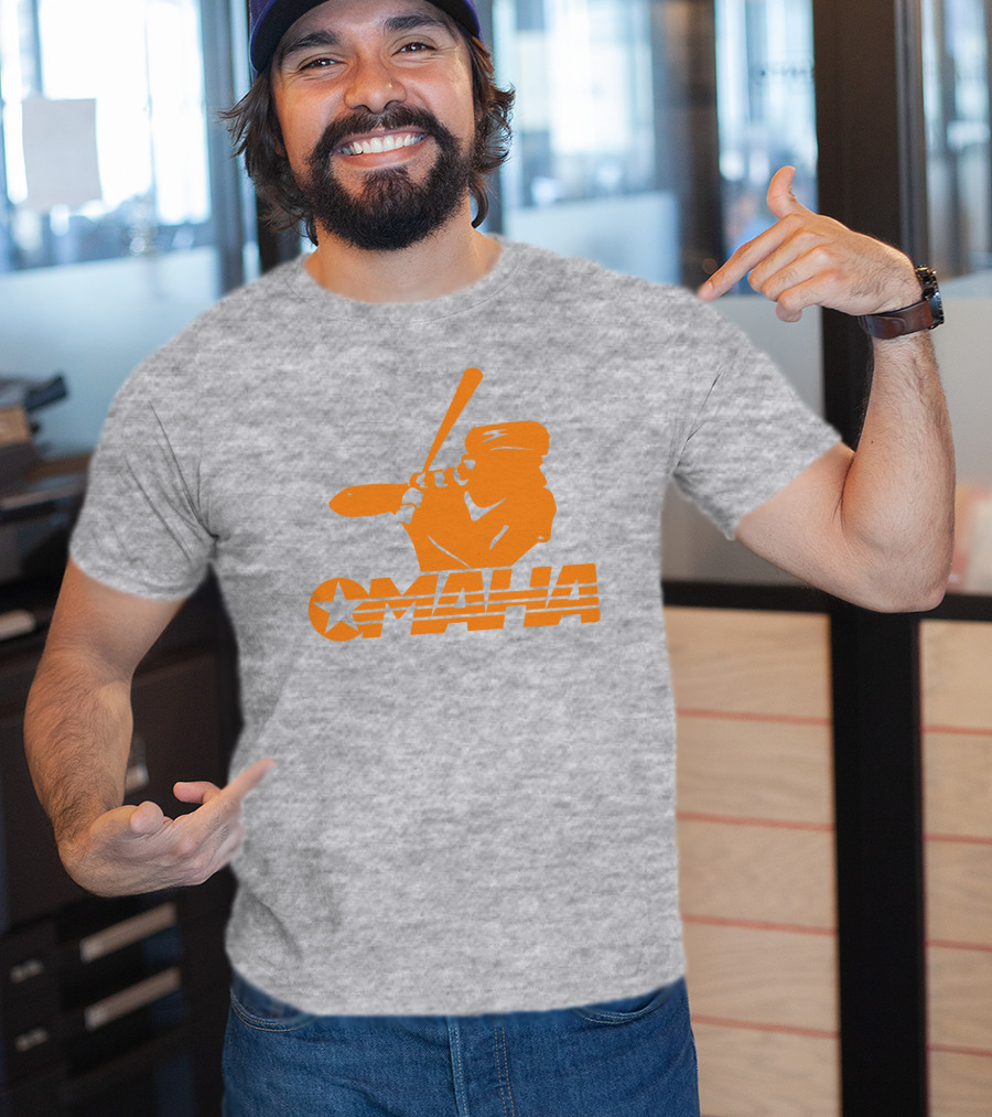 TN Omaha Baseball Silhouette With Star In Orange T-Shirt