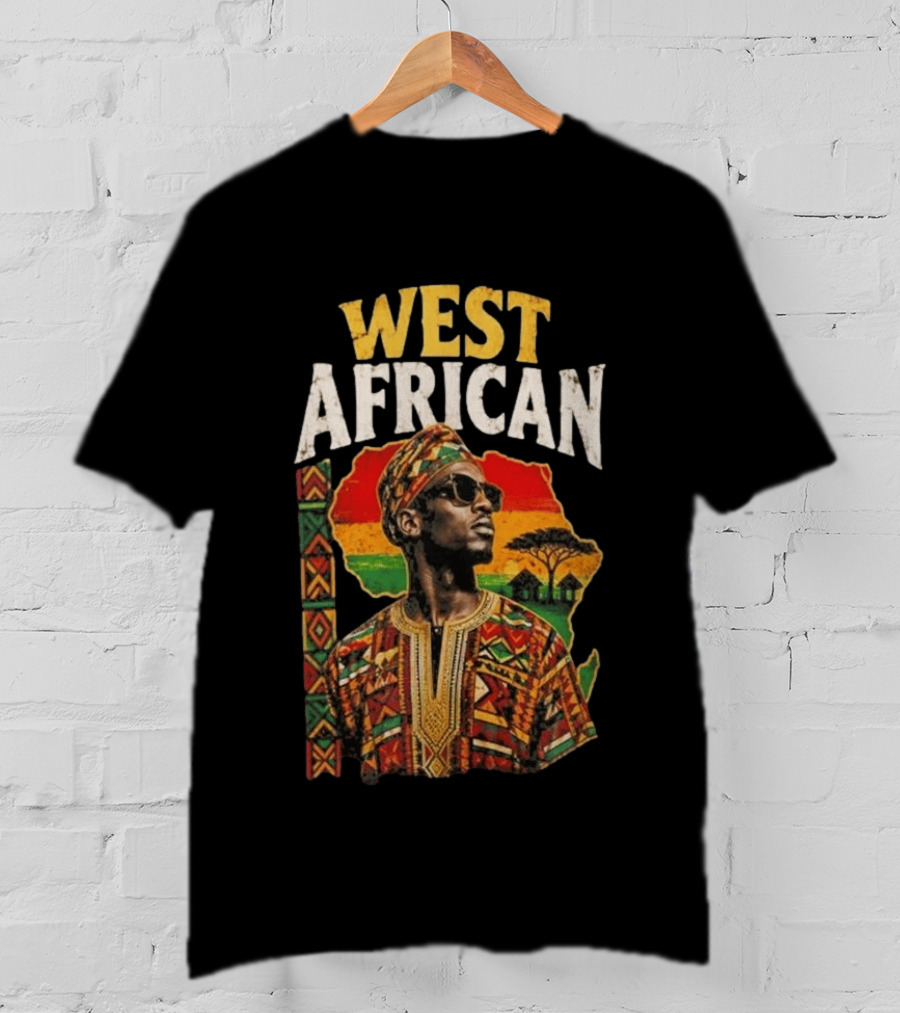 West African Traditional Attire With African Map And Sunset T-Shirt