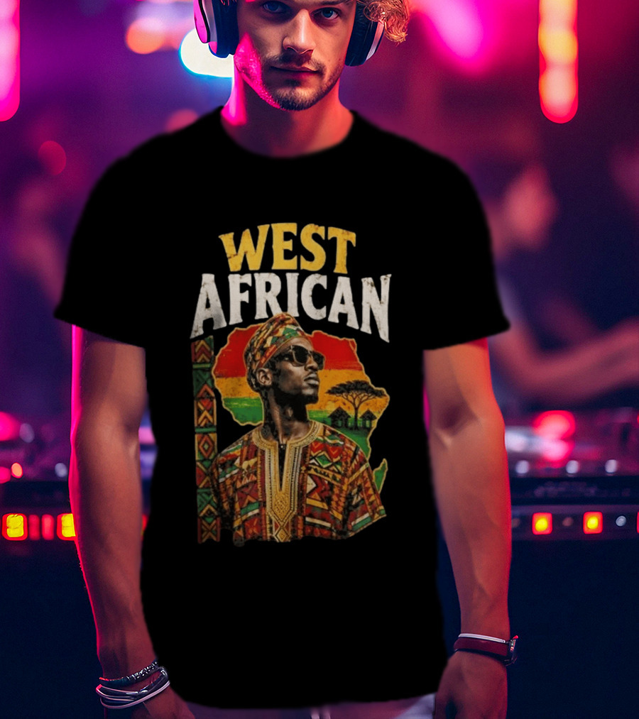 West African Traditional Attire With African Map And Sunset T-Shirt