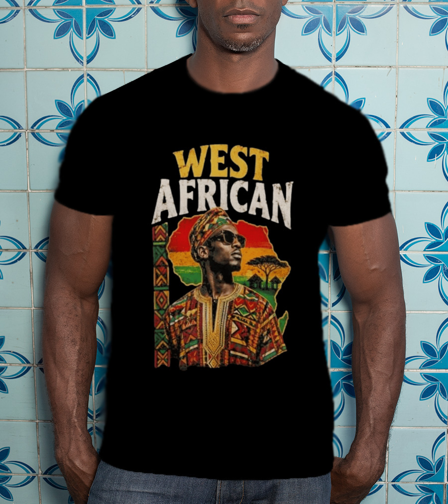 West African Traditional Attire With African Map And Sunset T-Shirt
