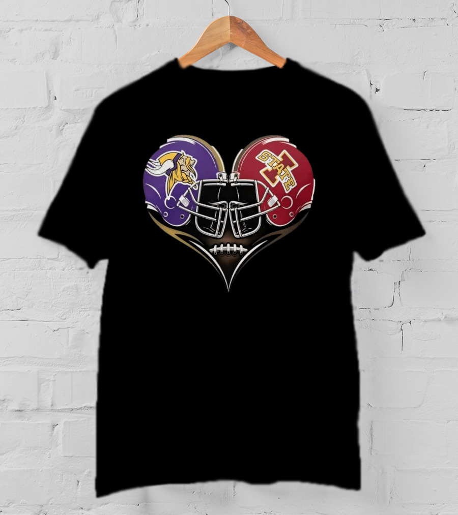Minnesota Vikings Iowa State Cyclones Helmets Football Heart Fans T-Shirt