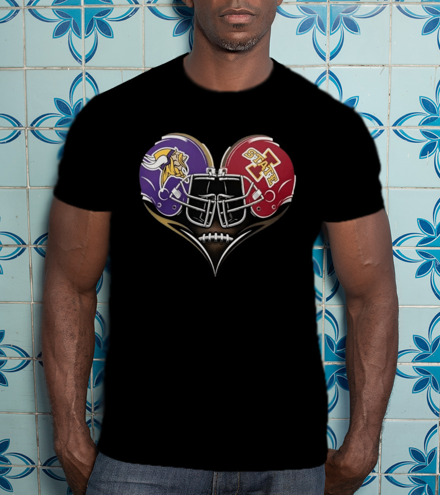 Minnesota Vikings Iowa State Cyclones Helmets Football Heart Fans T-Shirt