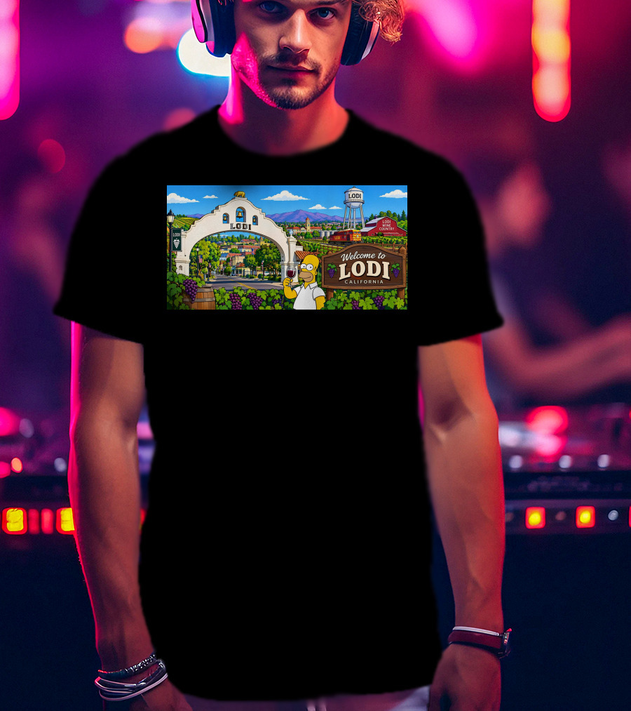 Welcome To Lodi California Homer Wine Country Scene T-Shirt