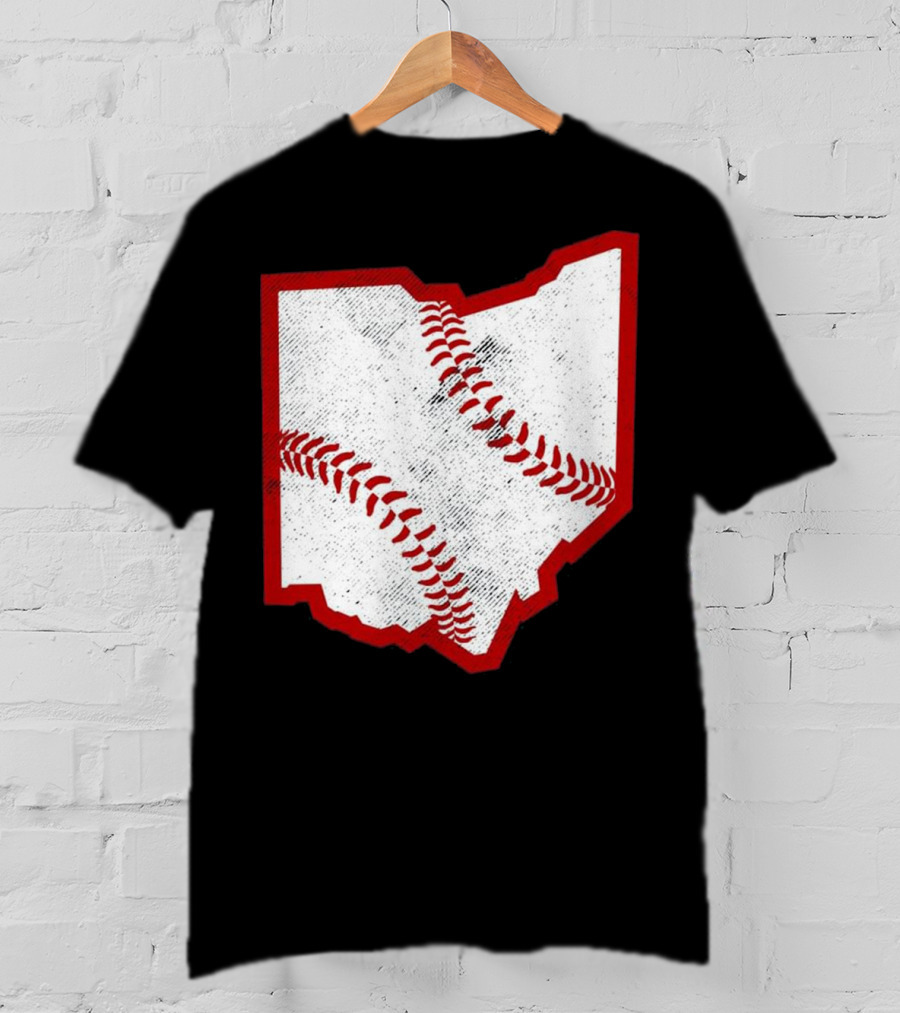 Ohio Baseball Map With Red Stitching T-Shirt