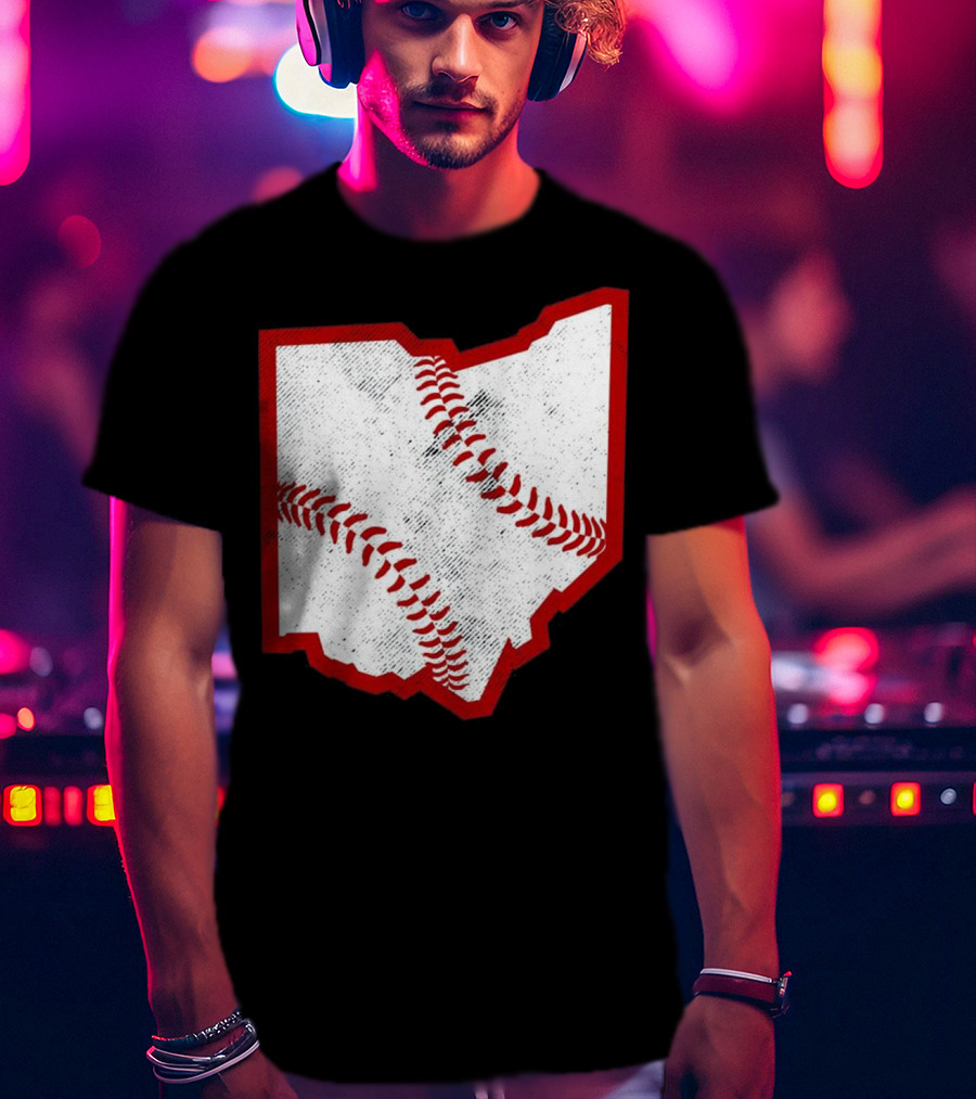 Ohio Baseball Map With Red Stitching T-Shirt