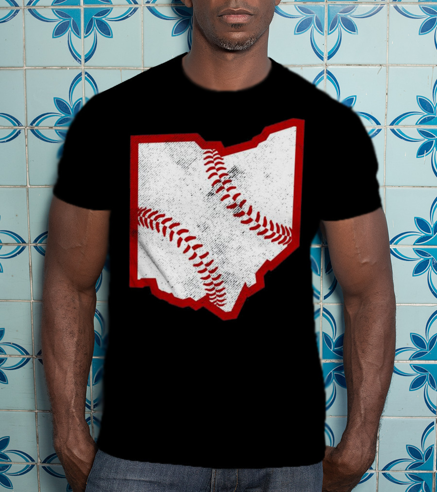 Ohio Baseball Map With Red Stitching T-Shirt