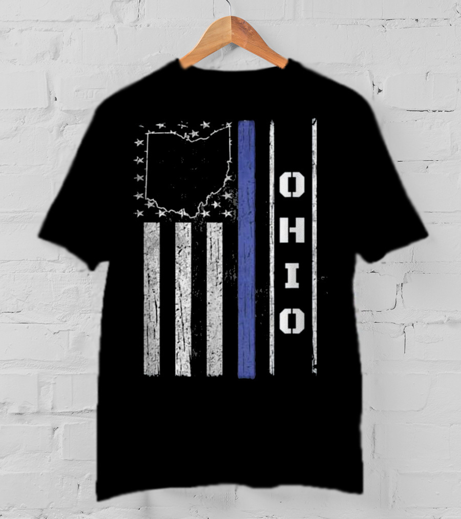 Ohio Thin Blue Line Flag With State Outline And Stars T-Shirt