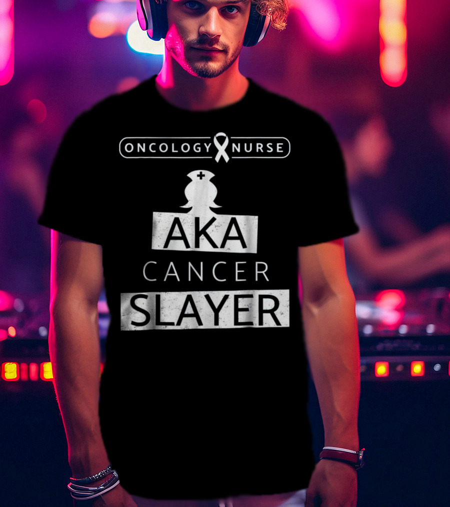 Oncology Nurse Ribbon AKA Cancer Slayer Bold Empowering Text T-Shirt