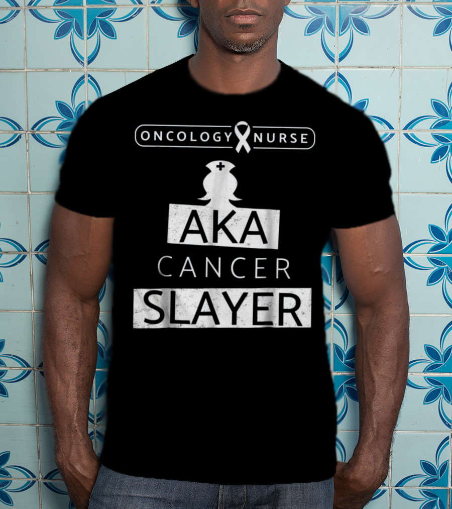 Oncology Nurse Ribbon AKA Cancer Slayer Bold Empowering Text T-Shirt