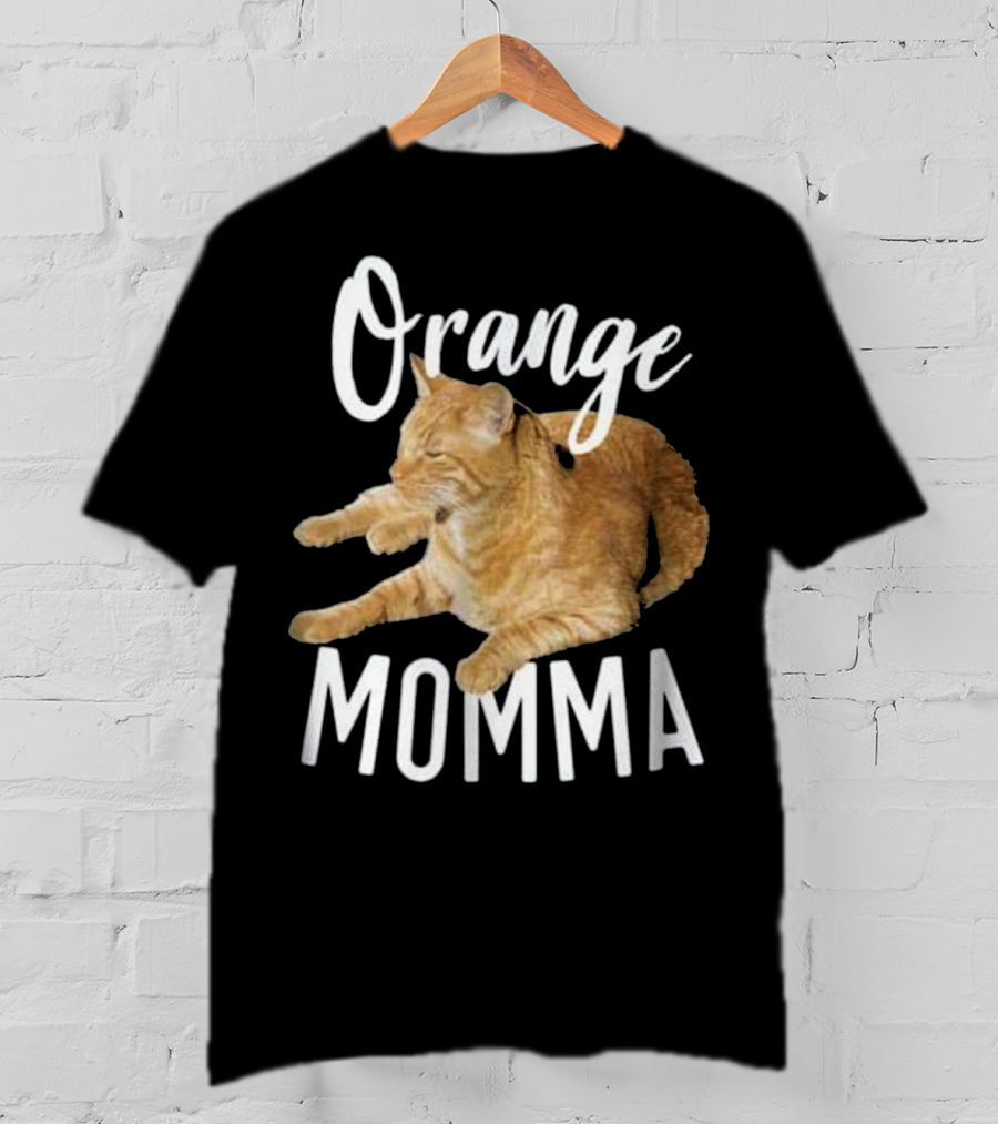 Orange Momma Tabby Cat Lover Graphic Text With Orange Tabby Cat Image T-Shirt