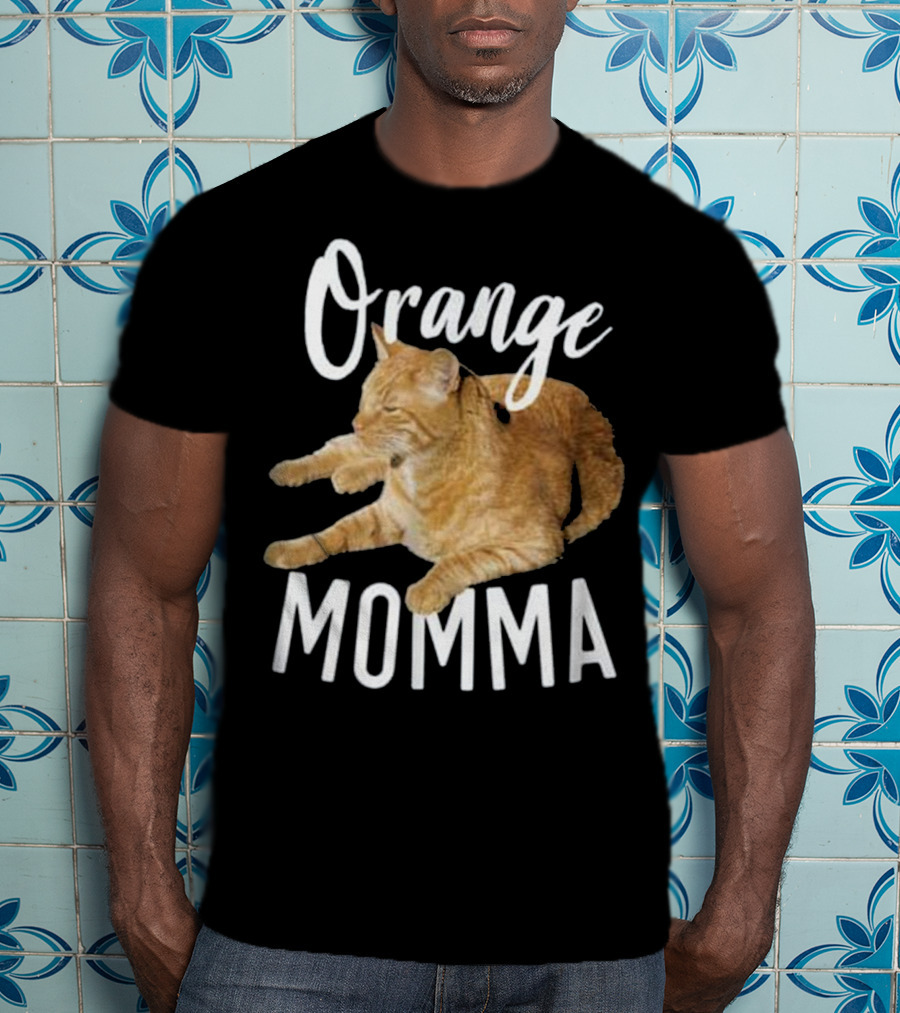 Orange Momma Tabby Cat Lover Graphic Text With Orange Tabby Cat Image T-Shirt